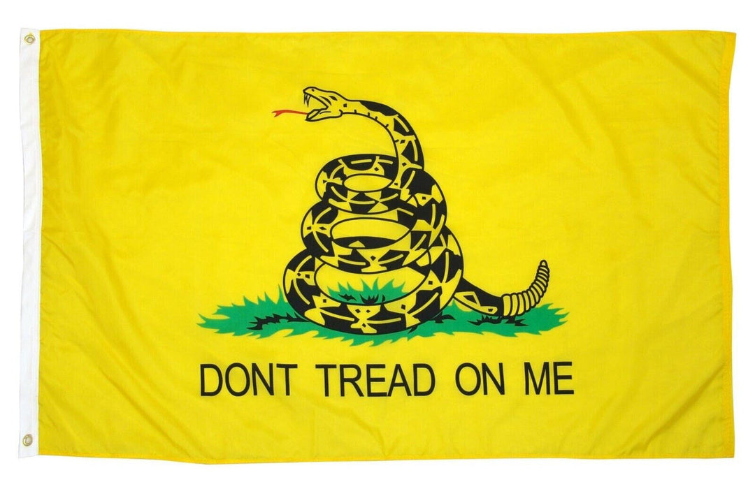 Gadsden Flag with "Don't Tread on Me" Compatible Rattlesnake Flags Embroidered 3'x5' Outdoor Double-Sided Heavy Duty 340D Nylon w/4 Reinforcement Rows of Stitching All-Weather 90x150cm Gadsden Flag For Outdoor/Indoor with 2 Brass Grommets