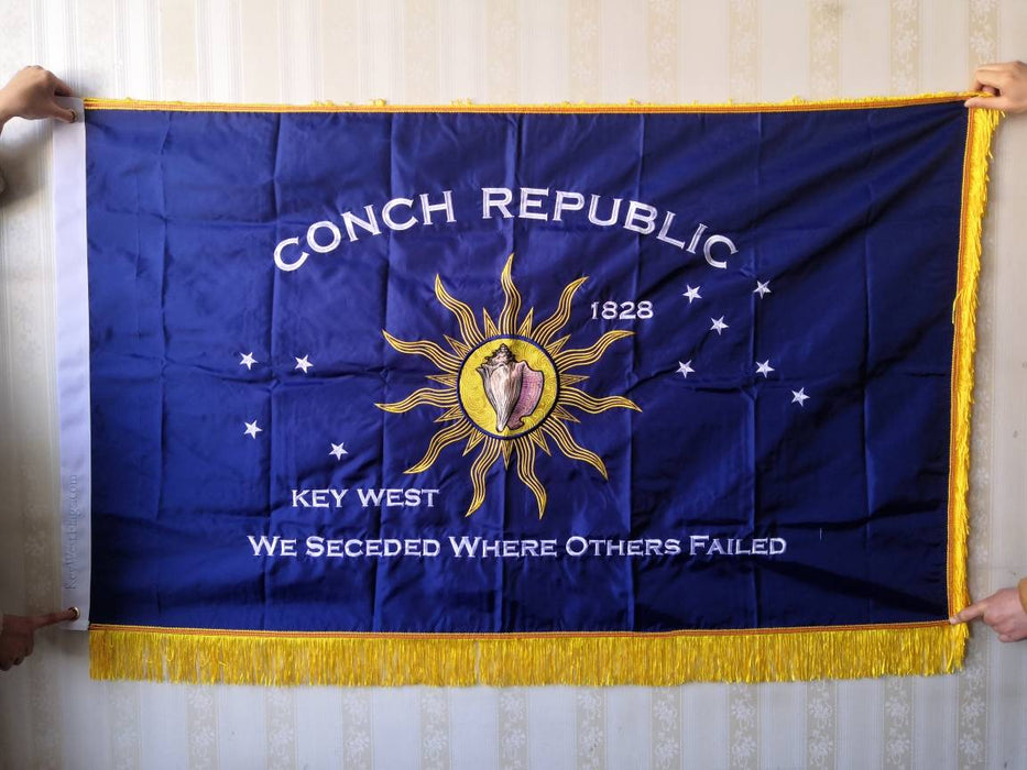 3 ft. x 5 ft. "We Seceded Where Others Failed" Embroidered Key West Conch Republic Single-Sided Nylon with Golden Ceremonial Fringe