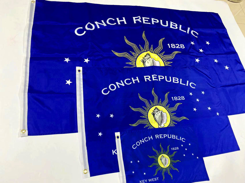 3x Sizes - Conch Republic Independence Flag Combo 12"x18", 2'x3' and 3'x5' from Key West, Florida