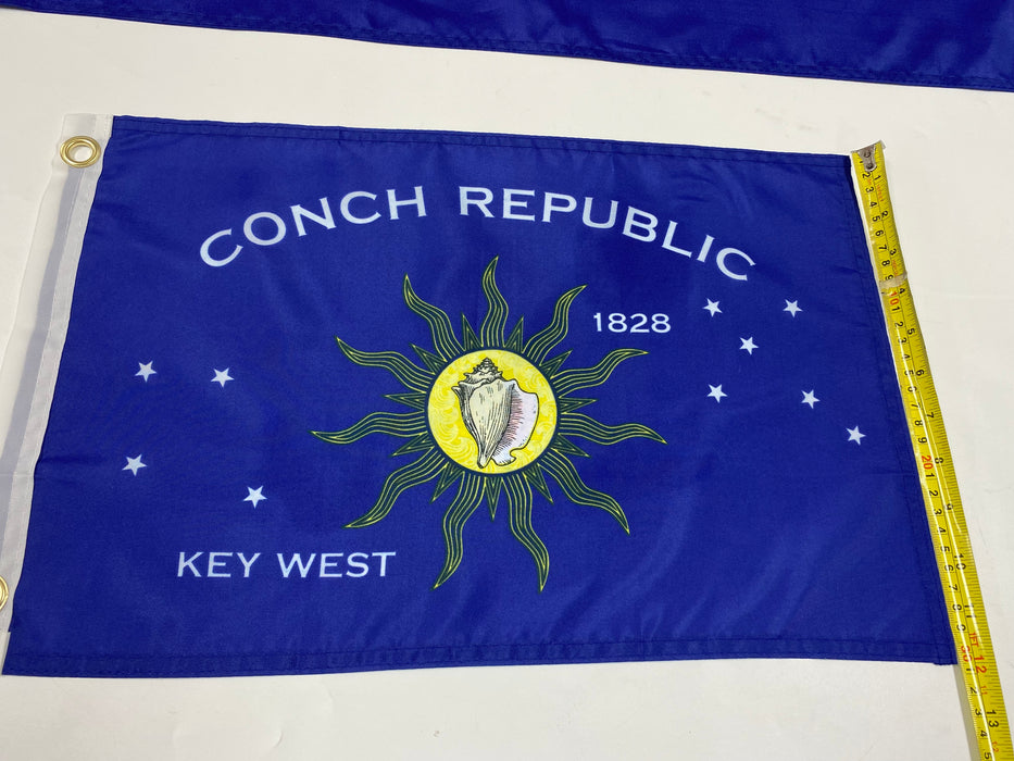 Two 12" x 18" Conch Republic Boat/Bike/RV/Golf Cart Silk Screen Printed Flags from Key West, Florida 100% Polyester