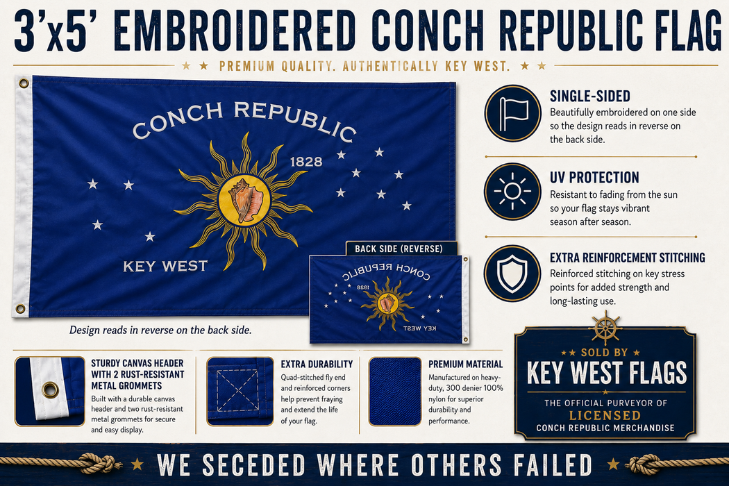3 ft. x 5 ft. Embroidered Key West Conch Republic Single-Sided Heavy Duty 300D Nylon Flag