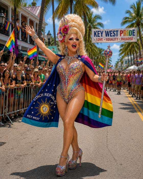 Embroidered Conch Republic Rainbow Pride LGBTQ Gay Lesbian Double-Sided Flag with Canvas Header from Key West, Florida