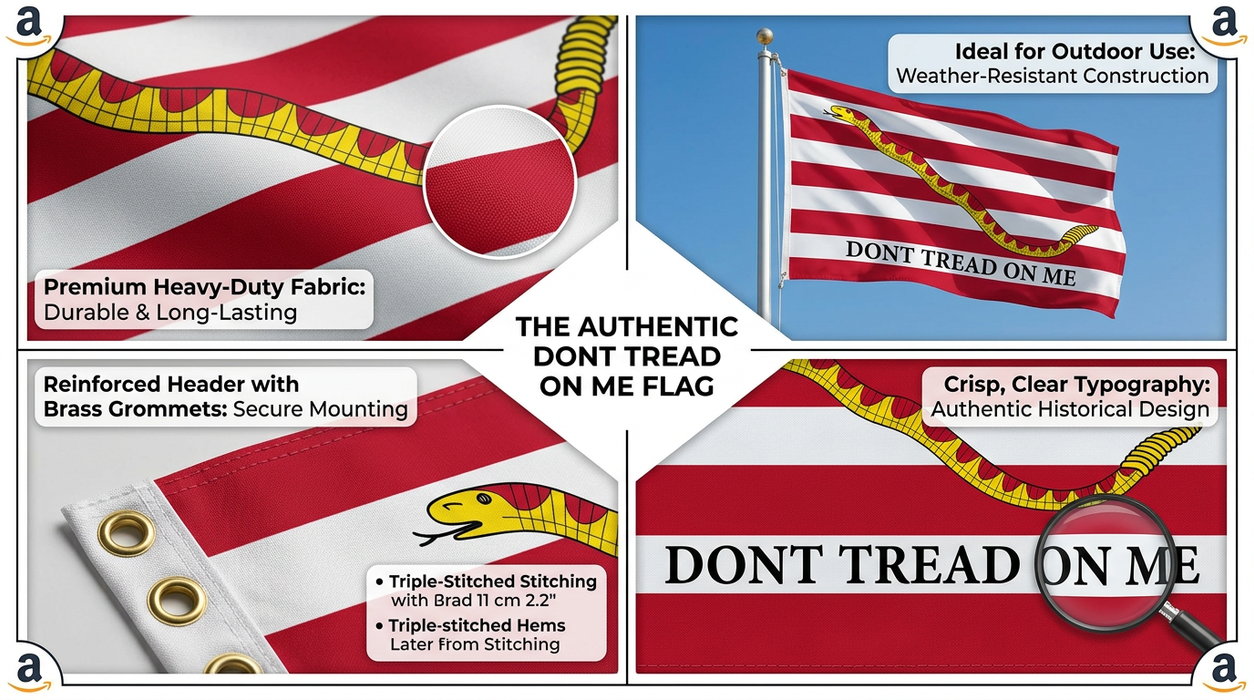 Premium 1st Navy Jack "Don't Tread on Me" Gadsden Flag Embroidered 3x5 ft. 100% 300D Nylon Double-Sided with Rattlesnake and Red and White Stripes