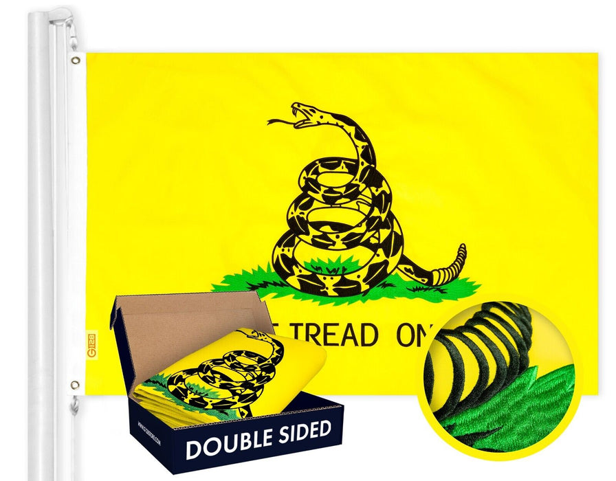 Gadsden Flag with "Don't Tread on Me" Compatible Rattlesnake Flags Embroidered 3'x5' Outdoor Double-Sided Heavy Duty 340D Nylon w/4 Reinforcement Rows of Stitching All-Weather 90x150cm Gadsden Flag For Outdoor/Indoor with 2 Brass Grommets