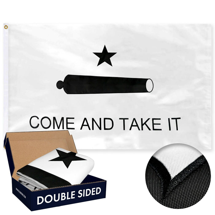 "Come and Take It" Texas Gonzales Flag, 3x5 ft, Double-Sided 3x5 Outdoor/Indoor Double-Sided Embroidered UV Resistant 100% 300 Denier Nylon Fabric and Threads Brand: Key West Flags