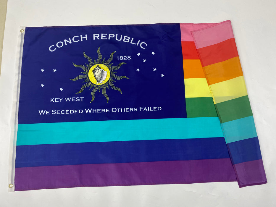 Conch Republic Rainbow Pride LGBTQ Gay Lesbian Single-Sided Silk Screen Printed Flag from Key West, Florida