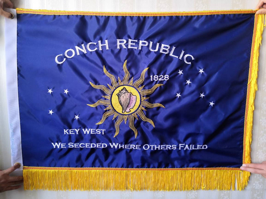 2 ft. x 3 ft. "We Seceded Where Others Failed" Embroidered Key West Conch Republic Single-Sided Nylon Flag with Ceremonial Fringe